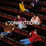 Six young people sit and recline on red theater seats, casually posing in colorful hoodies and jeans. The text above and below them reads 