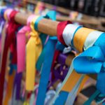 Colourful ribbons are tied to the wooden poles that make up the structure of The Galley