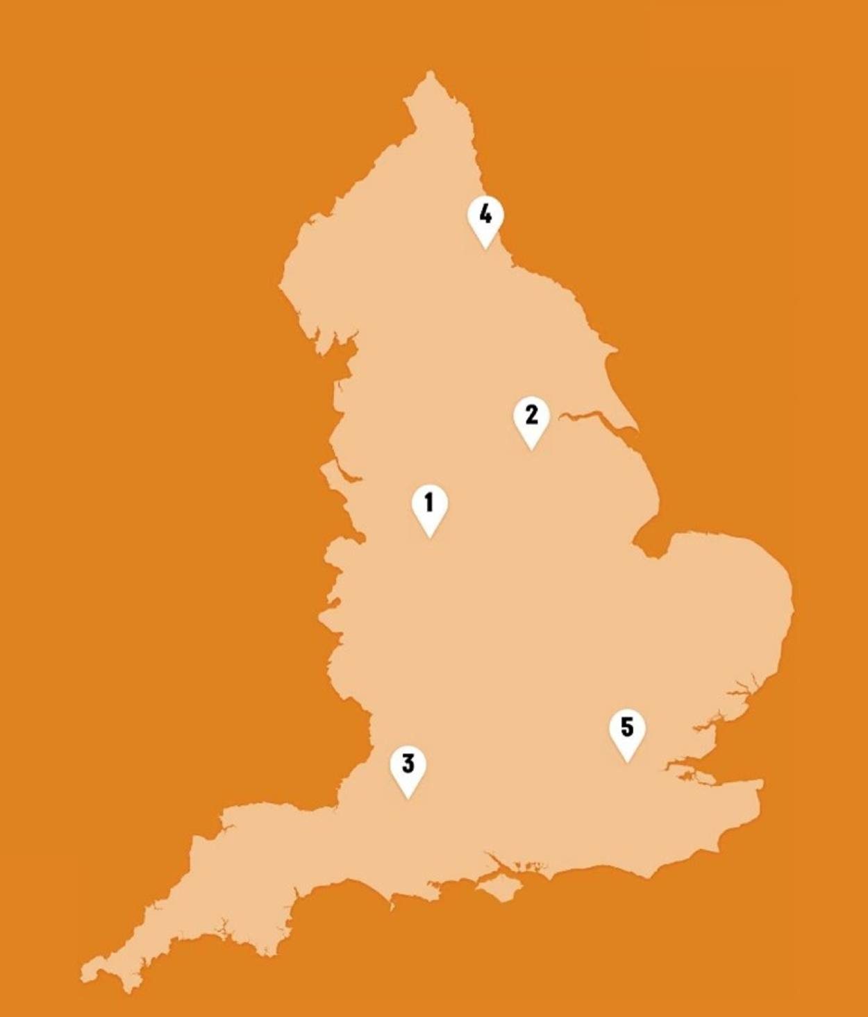 A map of England showing the five partner areas.