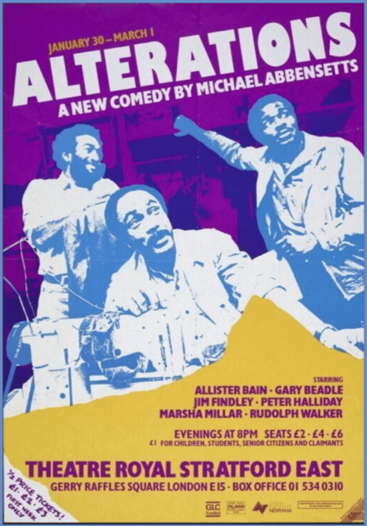 A poster for the 1986 production of Alterations at Theatre Royal Stratford East.